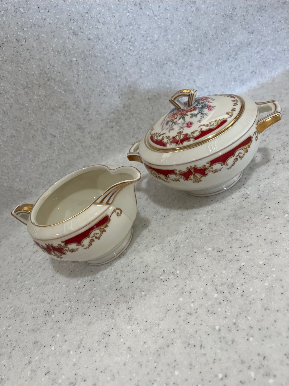 Vtg CORONADO H&C Ceramic Cream & Sugar Bowl Set Floral CZECHOSLOVAKIA